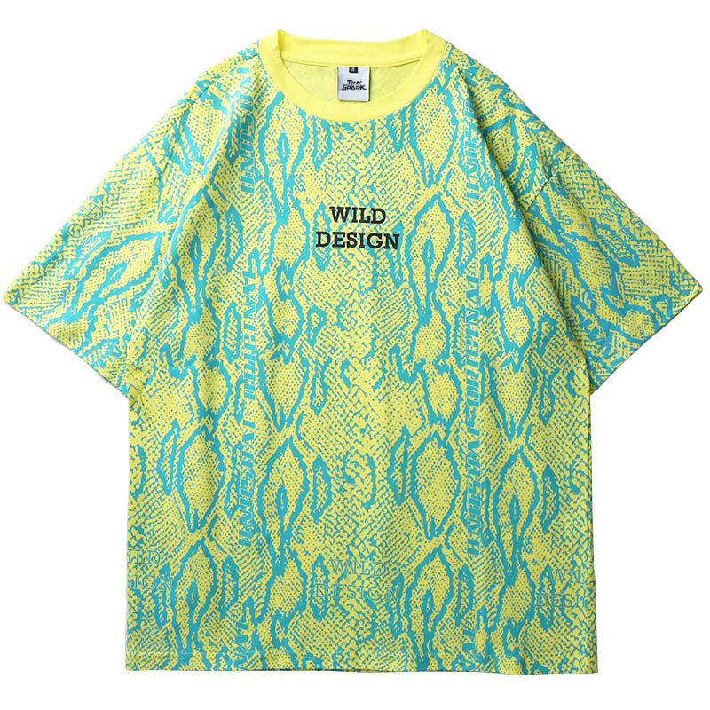 

Januarysnow 2020 Men Hip Hop T Shirt Wild Snakeskin Print Oversize T-Shirt Streetwear Vintage Tshirts Summer Short Sleeve Tops Tees Cotton, Black