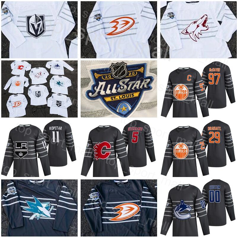 

2020 All Star Hockey Jersey Marc-Andre Fleury Elias Pettersson Logan Couture Mark Giordano Draisaitl Connor McDavid Anze Kopitar Silfverberg, Black;red