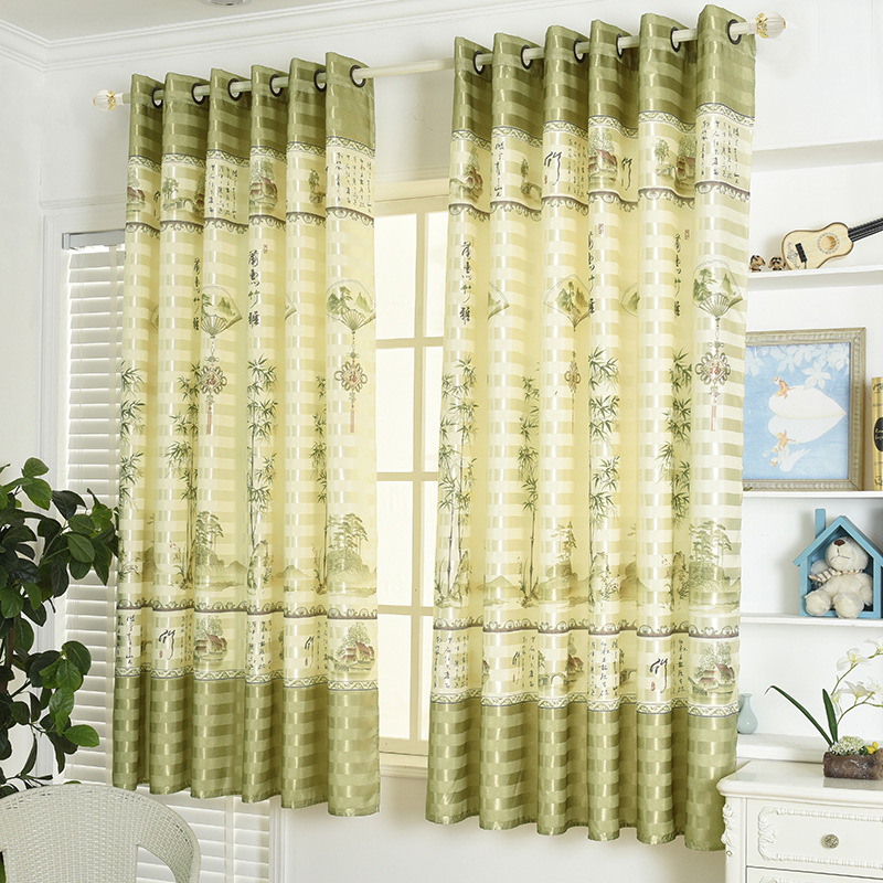 

New Curtains Fresh Ink Bamboo Shade Short Curtain Living Room Bedroom Dedicated Two Colors Can Be Customized, Greencurtain