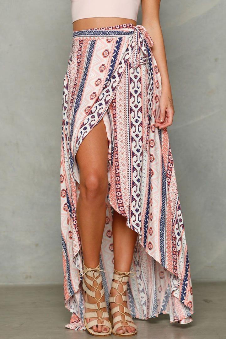 

Maxi Long Casual Skirt Beach Clothing Sexy Women Lady Clothes Skirts Summer Boho Tribal Floral Beach, Multi