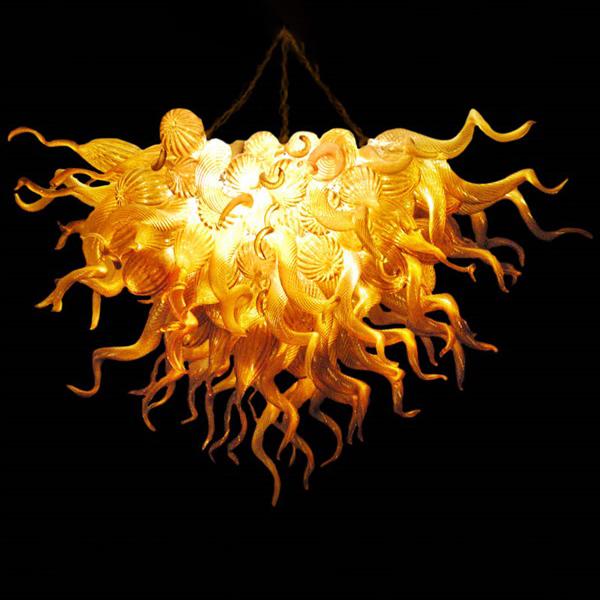 

100% Hand Blown Glass Chandeliers and Pendant Lights with Led Bulbs Crystal Amber Chandelier Ceiling Light Free Shipping