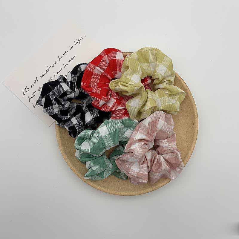 

INS 6 Color Women Girls Plaid Stripe Ring Hair Ties Accessories Ponytail Holder Hairbands Rubber Band Scrunchies Christmas winter headband, Multi-color