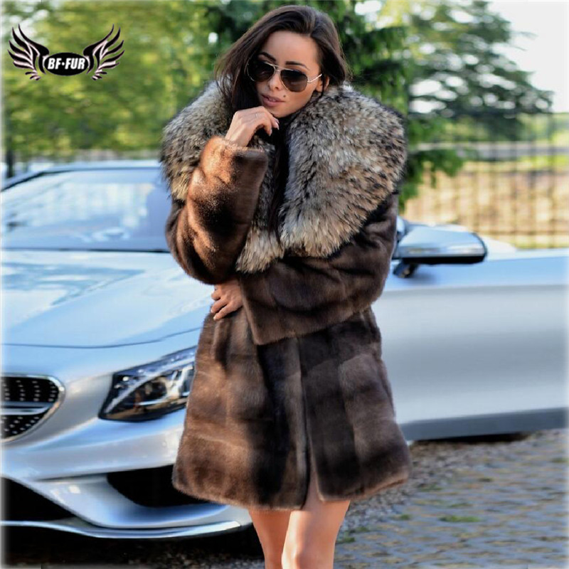 

Women's Fur & Faux Luxury Fashion Women Natural Coat With Big Raccoon Lapel Collar Full Pelt Real Jacket Russian Winter Coats, As picture