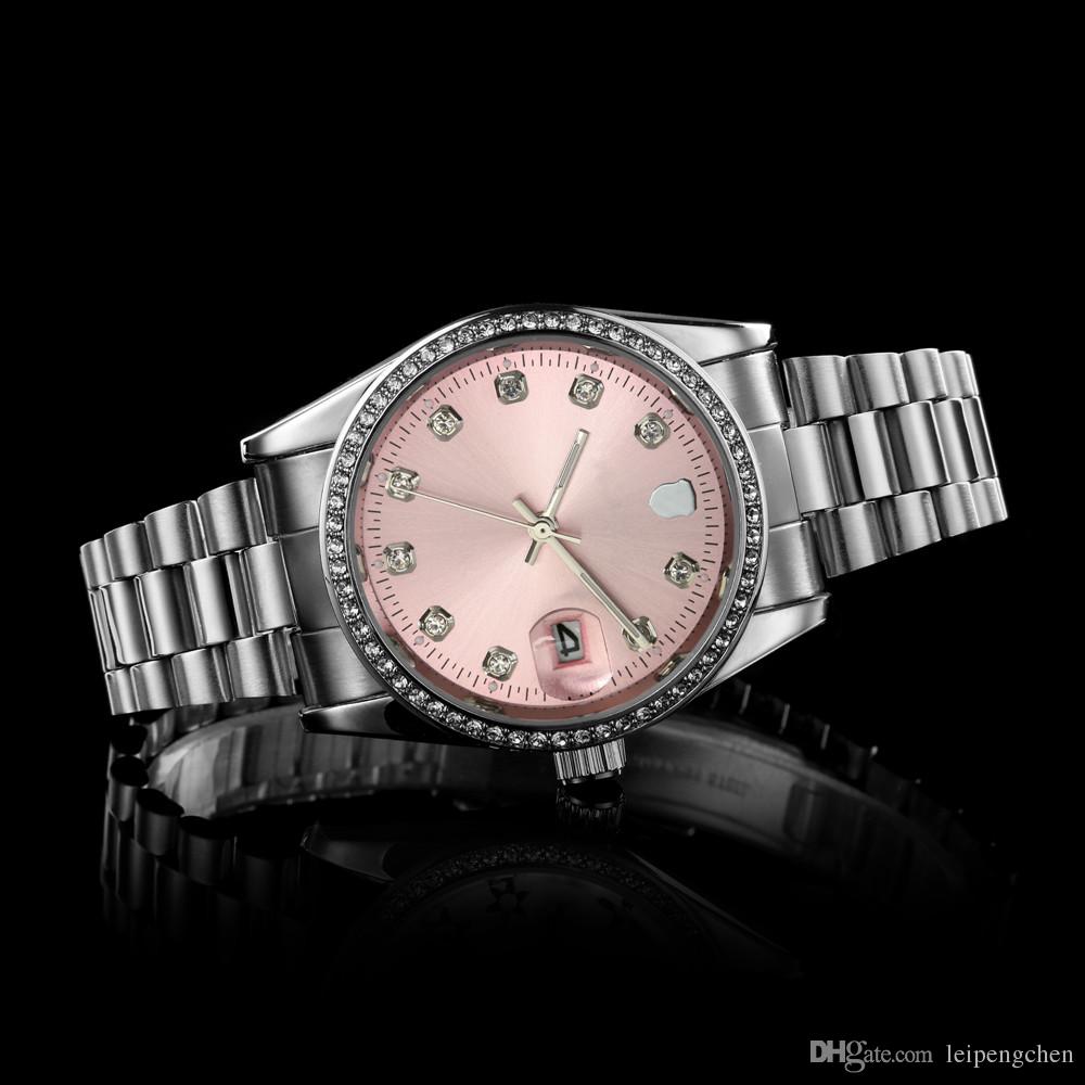 

2018 New Top Women Stainless steel strap Automatic Date Women Quartz Watch Sports Women Fashion Casual Rhinestone watches, Slivery;brown