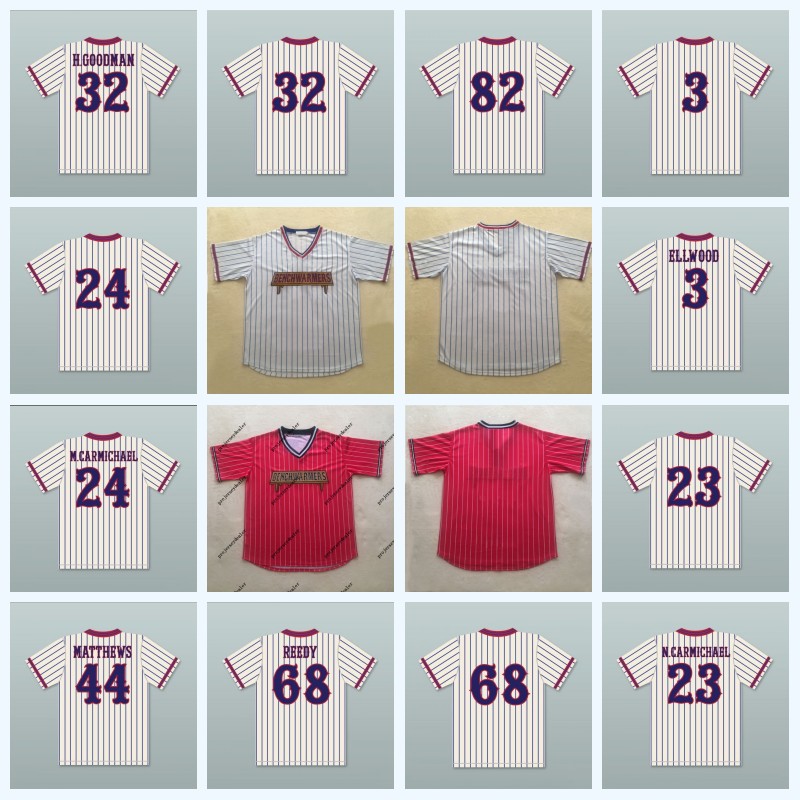 

82 Richie Goodman Benchwarmers Pinstriped Baseball Jersey 32 Howie Goodman 68 Clark Reedy 44 Gus Matthews 3 Marcus Ellwood 23 N.Carmichael, White mens s-xxxl