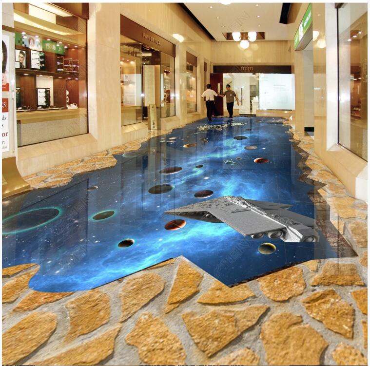 

3d pvc flooring custom photo Waterproof Self-adhesive floor Cosmic starry planet spaceship room home decor Vinyl wallpaper for walls 3 d, Blue
