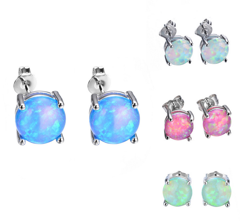 

10 Pairs/Lot Luckyshine Simple Design Style Silver Opal Stud Earring Fashion For Women Rose Gold Stud Earrings NEW