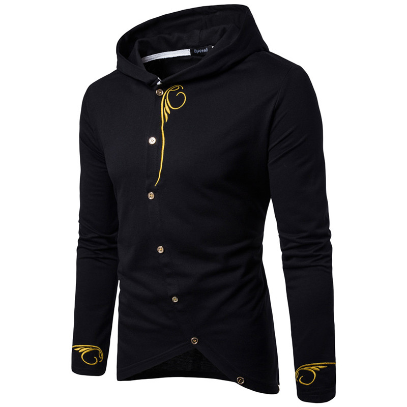 

Luxury Mens Designer Hoodies Fashion Embroidery Homme Tops Casual Mens Clothing with Button, Black