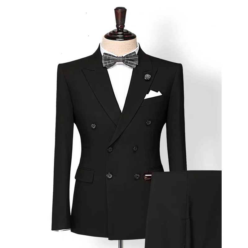 

Mens Black Grey Plaid Suit Slim Fit Coat Pant Tuxedo Tailored Male Double Breasted Prom Suits Mens 2 Pieces Jacket Pants Suits, Dark grey