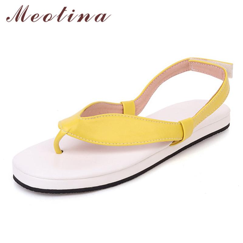 

Meotina Shoes Women Flip Flops Flat Sandals Female Round Toe Flat Causal Lady Footwear Summer Beach Sandals Yellow Pink Size 46, Green