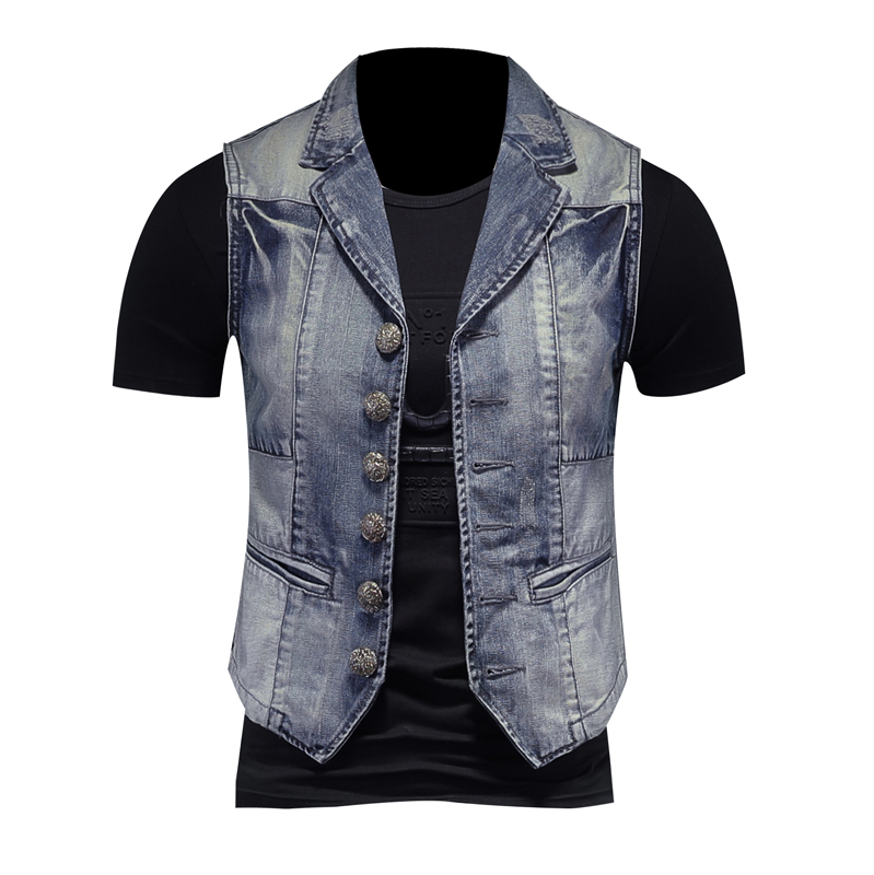 

2020 New Men' Denim Vest Fashion Casual Classic Style Slim Fit Vest Jeans Jacket Coat Embroidered pattern for dragon, Blue