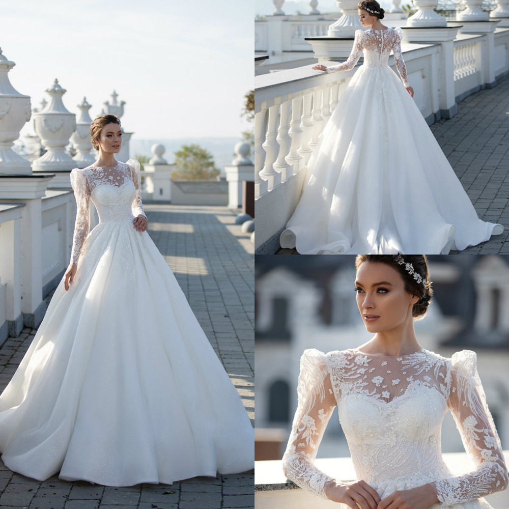 

Giovanna Alessandro Wedding Dresses Long Sleeves Lace Sequins Bridal Gowns Button Back Sweep Train A Line Wedding Dress Robe De Mariee, Pink