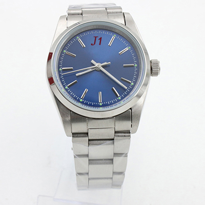 

36MM Outdoor Automatic Three Hands Mens Watches Blue Dial Folding Buckle Hardlex Stainless Steel Bracelet Wristwatches
