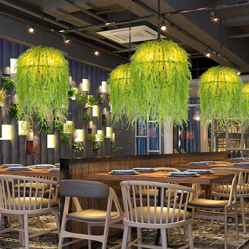 Green Plant Pendant Lamps Clothing Shop Window Creative Decoration Hanging Light Dessert Coffee Restaurant Personality Pendant Lighting-image-528342498