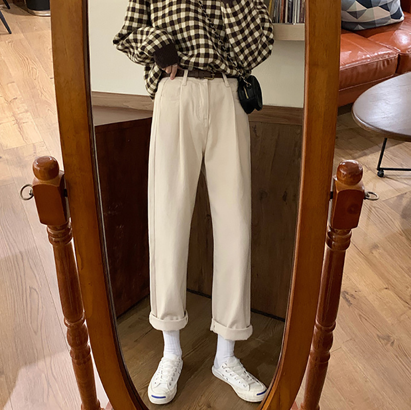 

New 2020 Denim Jeans Women High Waist Straight Vintage Jeans Boyfriend Mom Solid Beige, White