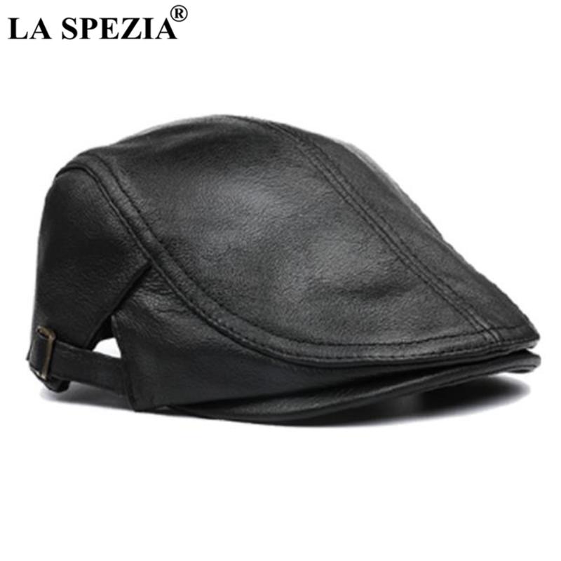 

LA SPEZIA Men Flat Cap Real Leather Black Male Beret Hat Cowhide Genuine Leather Men's Duckbill Autumn Winter Gatsby Cap, Brown