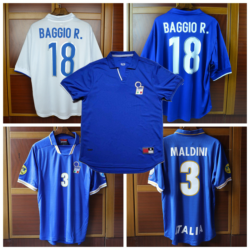 

Retro classic 1994 1996 1998 2000 2006 soccer jerseys Italia MALDINI R.BAGGIO Rossitto Nesta Albertini DEL PIERO Torricelli football shirt, 1996 home+patch