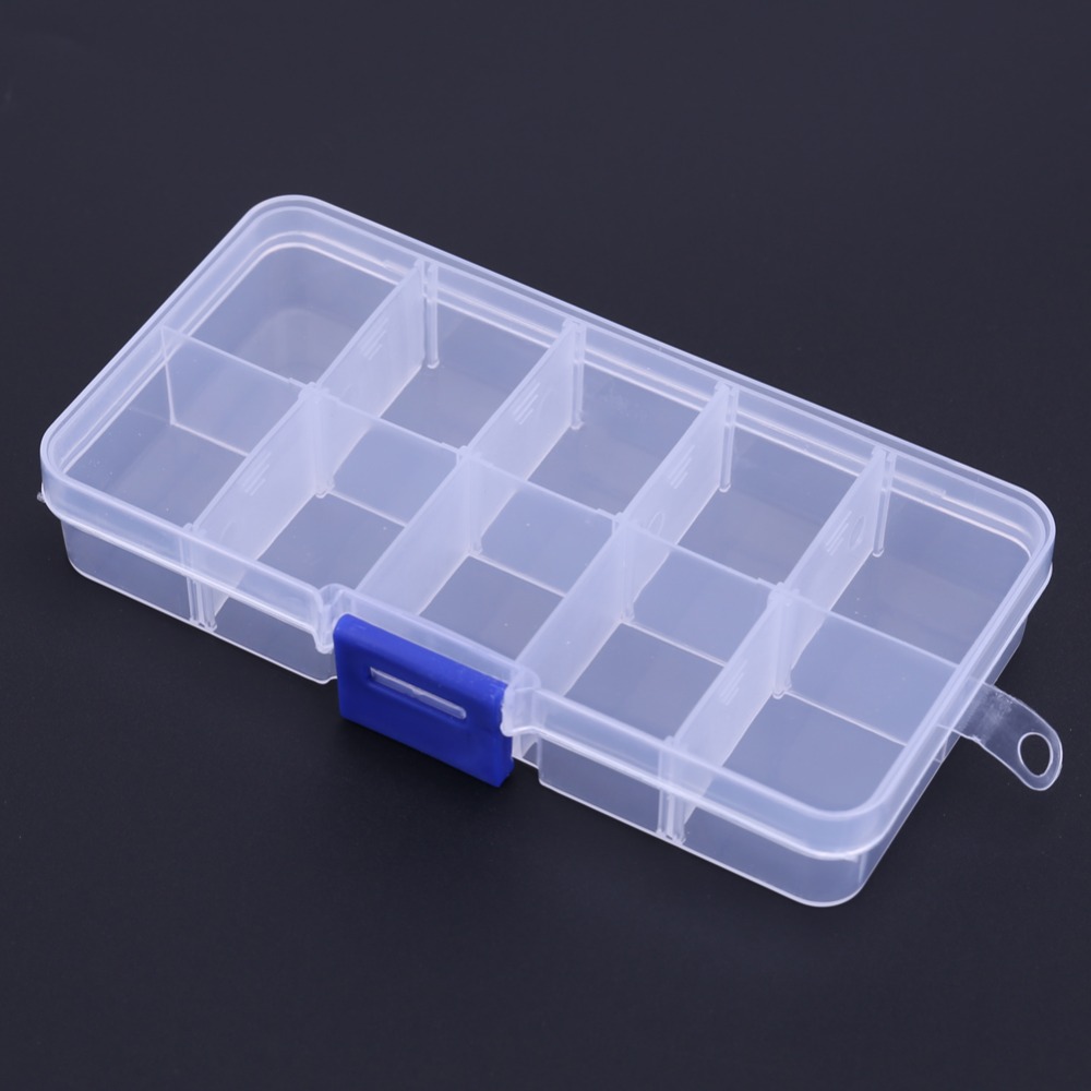 

10 Compartment Storage Box Practical Adjustable Plastic Case for Bead Rings Jewelry Display Organizer, Blue