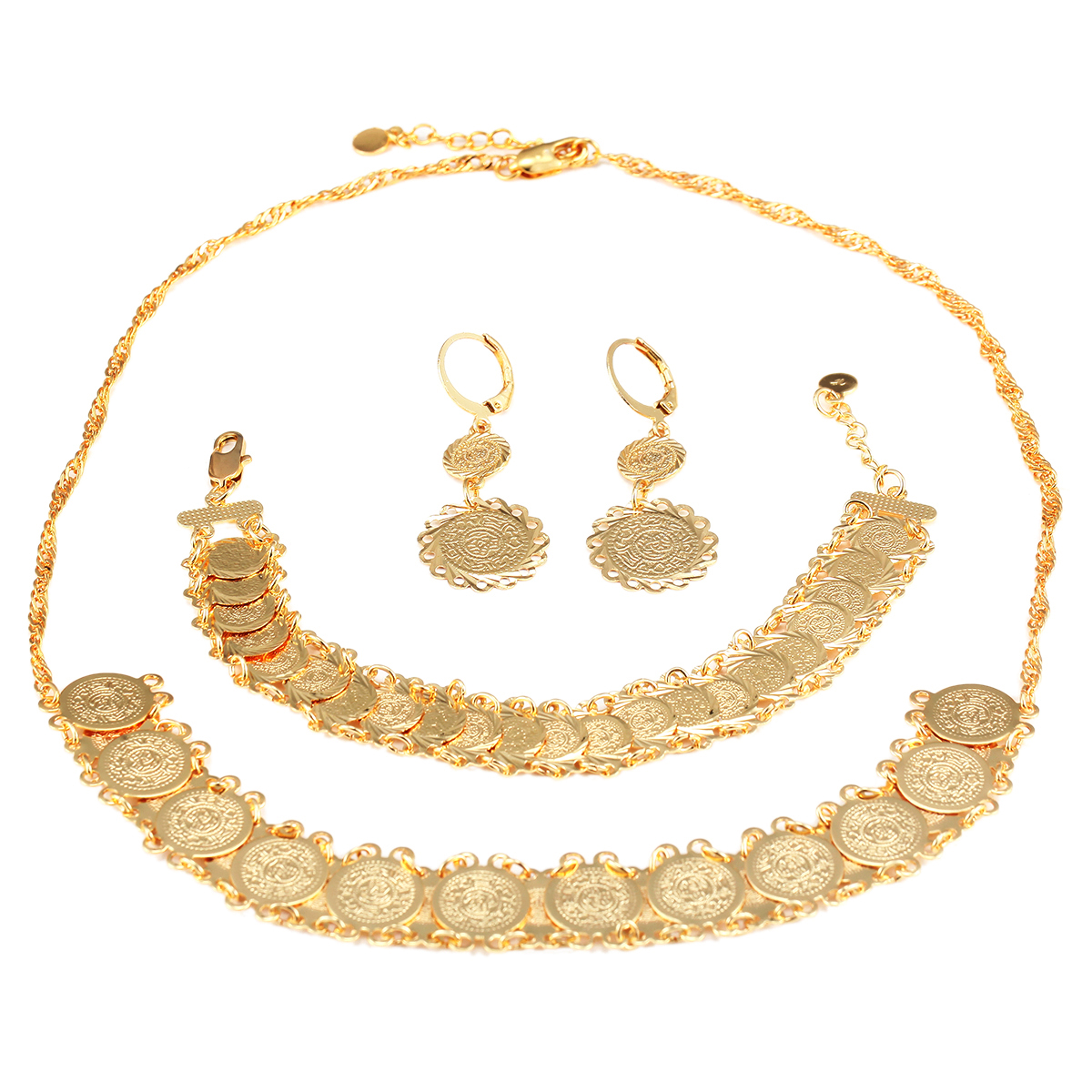 

New Coin Set Jewelry Women's Fashion Coin Style Necklace Chain Earrings Bracelet Ethiopian Jewelry Set, Golden