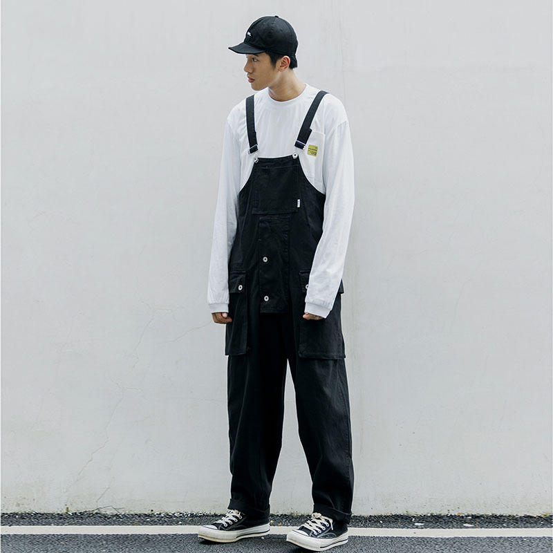 

EWQ / men's wear Overalls for men and women vintage loose wide leg straight workers pants 2020 spring summer new trousers 9Y1737, Black
