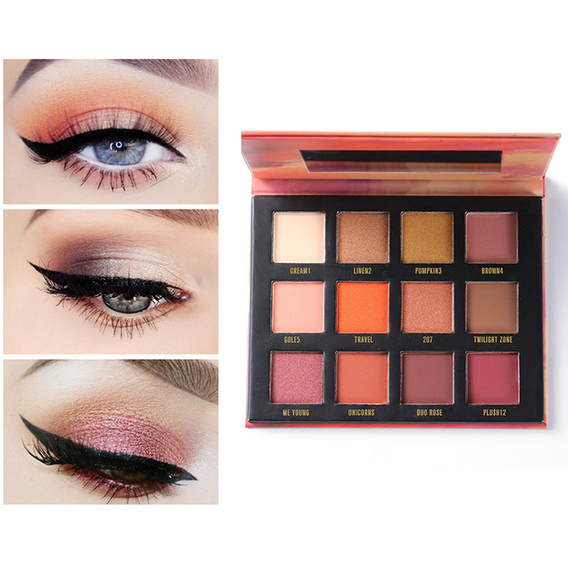 

Fashion Eyeshadow Palette With Mirror Waterproof Smudge-proof Matte Shimmer Eyeshadow 12-color, Color on the picture
