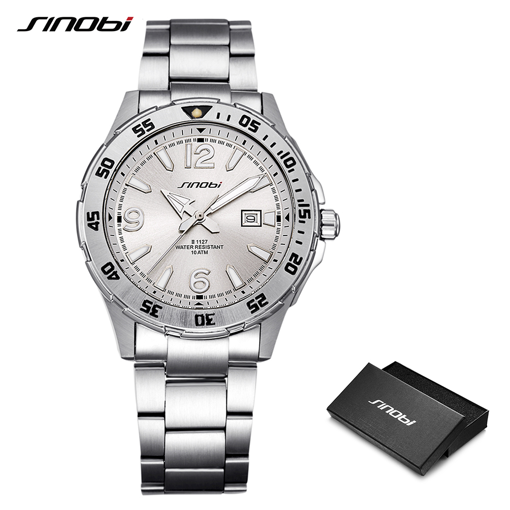

SINOBI 10Bar Waterproof Mens Diving Sports Wrist Watches Auto Date 2018 Top Luxury Brand Luminous Males Geneva Quartz-watch 007, Slivery;brown