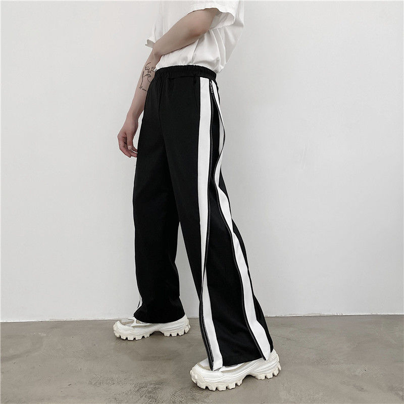 

Sweatpants Men's Fashion Solid Color Casual Joggers Pants Men Streetwear Wild Loose Zipper Stretch Waist Straight Pants Mens, Black
