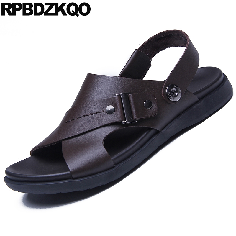 

brown mens sandals 2019 summer outdoor slides water fashion slippers metal native strap size 45 large shoes leather, Black 2