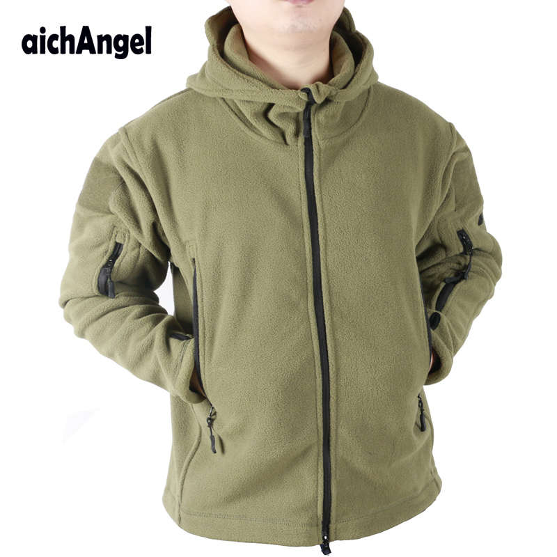 

US Man Fleece Tactical Softshell Jacket Polartec Warm Thermal Polar Hooded Outerwear Coat Army Clothes, Gray