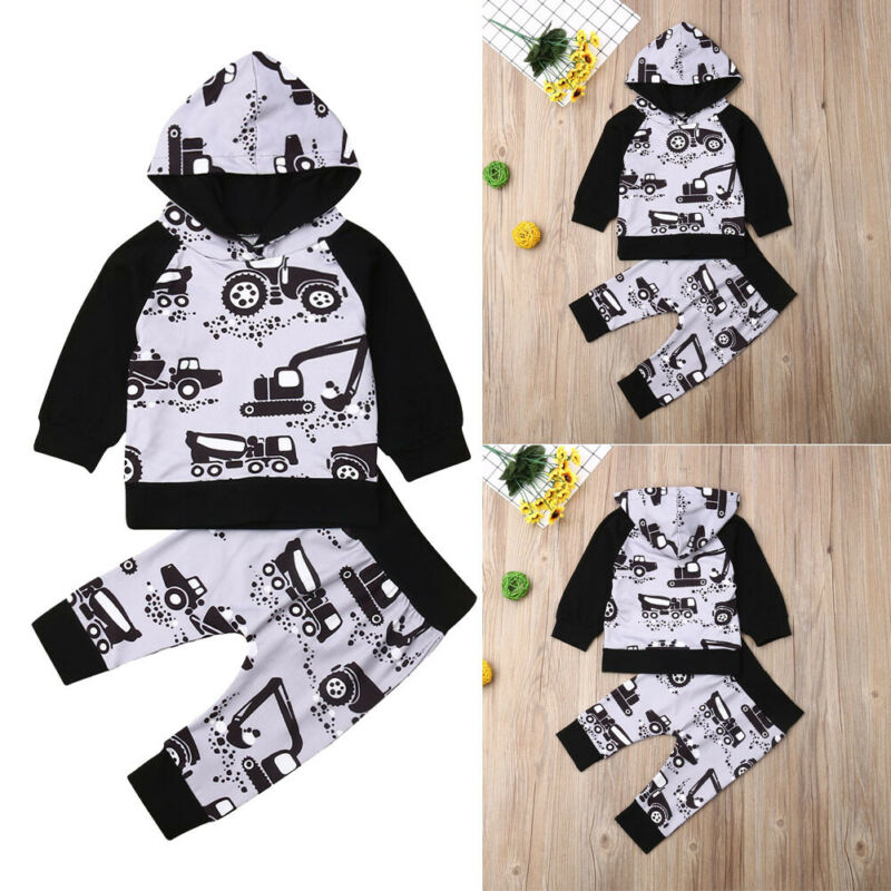 

Baby Boy Girl Infant Clothes Autumn Winter Hooded Tops+Pants 2PCS Set Outfits, As pic