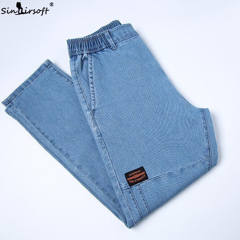 

New 2019 Summer Men's Blue Jeans Men's Wide Leg Overalls Jogging Pants Quality Cotton Jeans Street Casual Wild XXXL, Black
