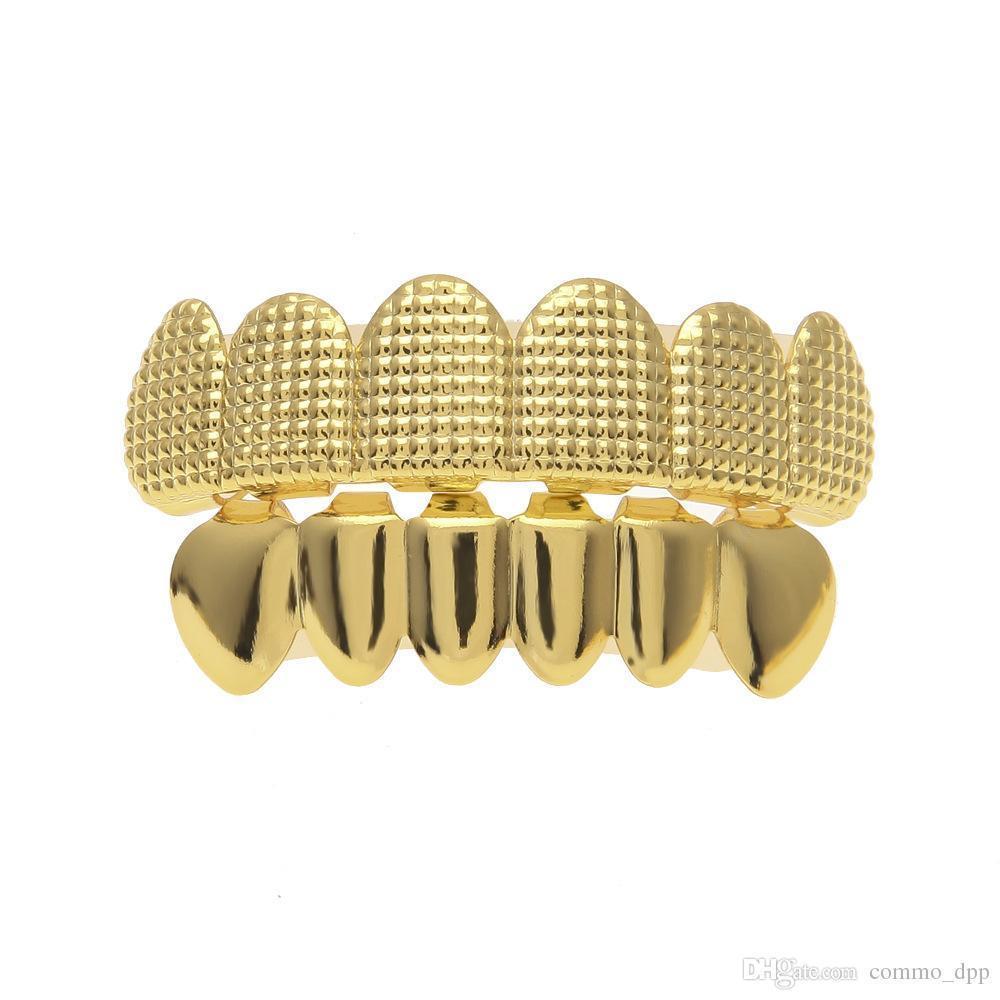 

Hip Hop Men S Top & Bottom Teeth Grillz Set Gold Silver Bump Lattice False Dental Grills For Women Hiphop Rapper Body Jewelry Accessories