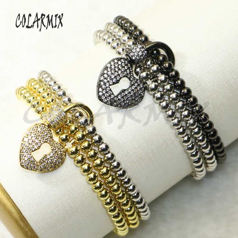 

Link, Chain 5pcs Heart Shape Lock Bracelet 3 Strands Beaded Bracelets Crystal Bolt Fashion Jewelry Accessories Gift For Women 50667