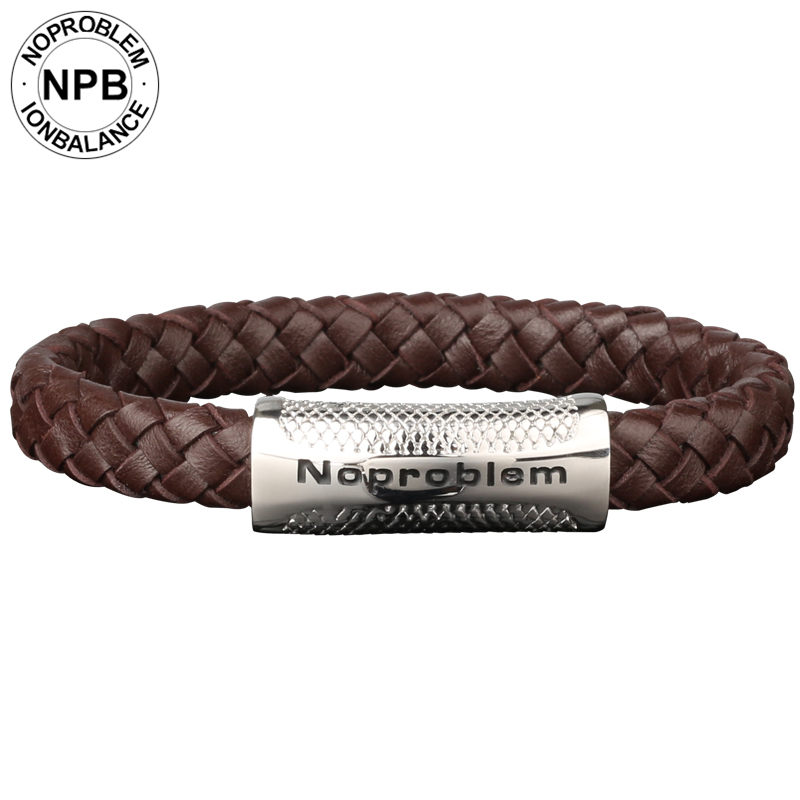 

Noproblem 081 Anti-fatigue health negative Ions leather band choker anime Leisure man brown titanium bracelet