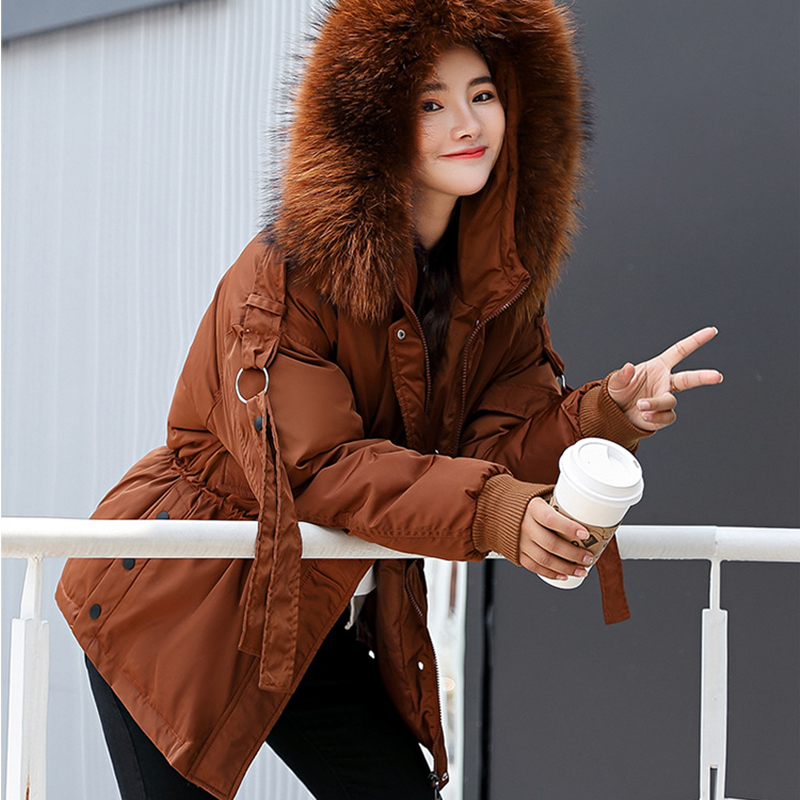 

New Women Winter Short Jacket Mujer Hooded Parkas Winter Coat Women Loose Parka Fur Collar Cotton Padded Jackets Y120610, Beige
