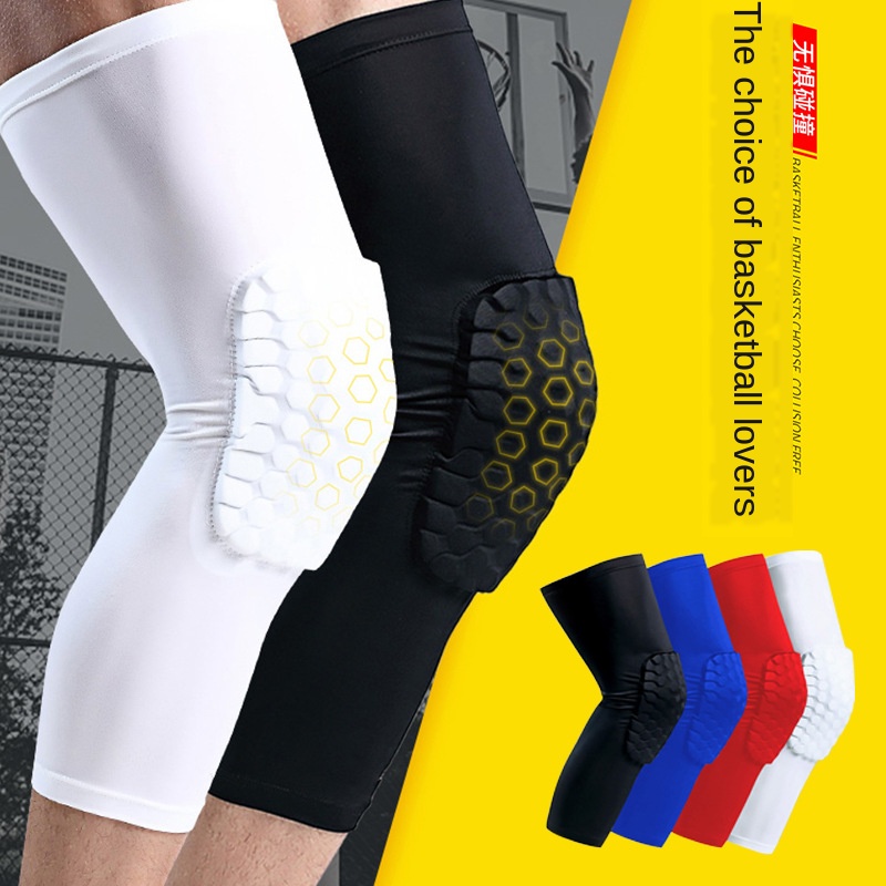 

1 pc PRO Strengthen Honeycomb knee pads Anti-Collision Breathable Leg Sleeves Cellular Basketball hiking knee support Leg warmer, White
