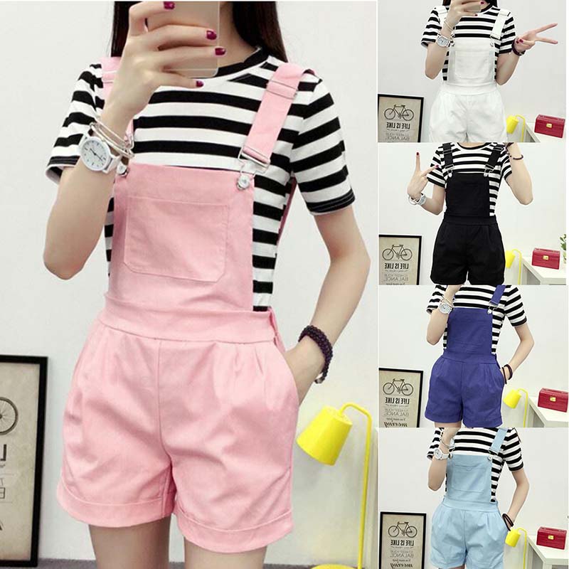 

2020 New Denim Overalls Women Summer Lovely Jumpsuits Spring Denim Jeans Overalls Shorts Female Pink/white Overall Jumpsuit, Black