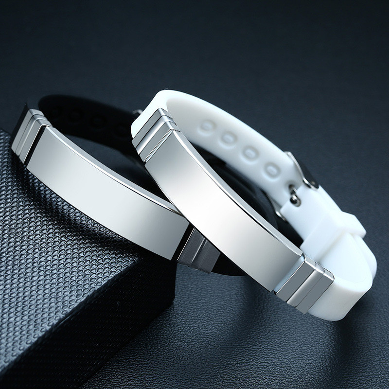 

ZORCVENS 2019 New Black and White Silicone Bracelet for Men Women Stainless Steel Custom Unisex Jewelry