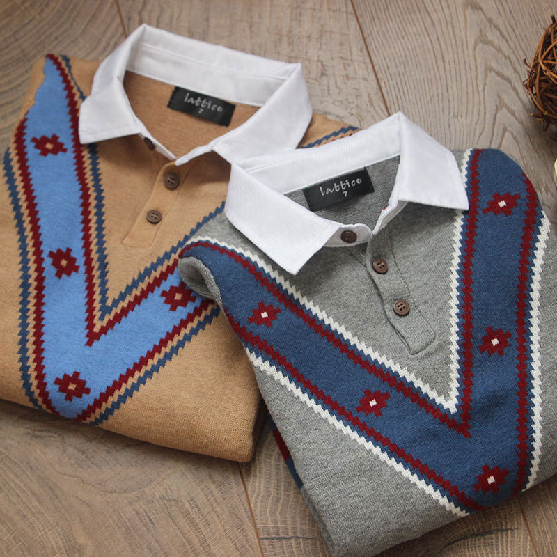 

2019 new style autumn Boys Long sleeves for knit leotards Lapel collar fashionable and casual Button design knitwear 2colour, Blue
