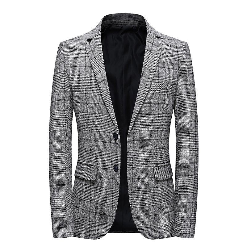 

2020 fashion plaid men blazer jacket men classic double button long sleeve slim fit wool blazer, 1719