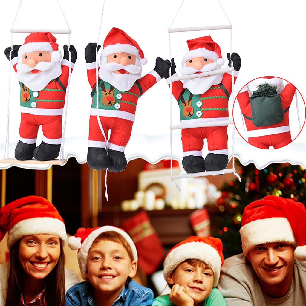 

1pc Christmas Cloth Doll Pendant Xmas Santa Claus Climbing On Rope Ladder Christmas Trees Hanging Home Party Decoration 2020 8p