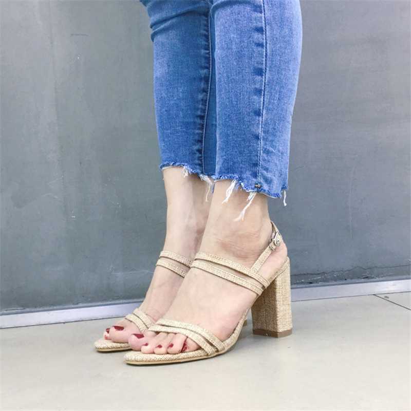 

ENPLEI Summer flock Women Sandals Fashion Square High Heels Ladies causal Party Dress Shoes Woman Sandals, Beige