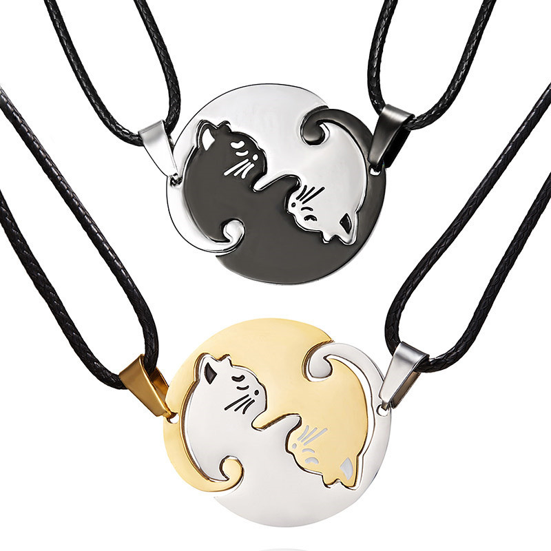 

KingDeng Stainless Steel Pendent Cat Initial Necklaces Women Couple Jewelry Statement Necklace Punk Harajuku Boyfriend Gift