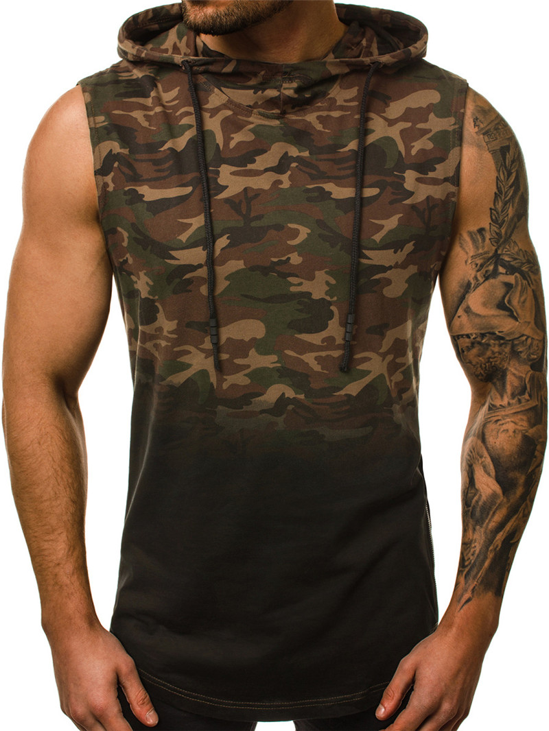 Mens Sports Camouflage Vest Summer Running Gradient Color Tank Tops Man Designer Sleeveless Hooded Active Underwear