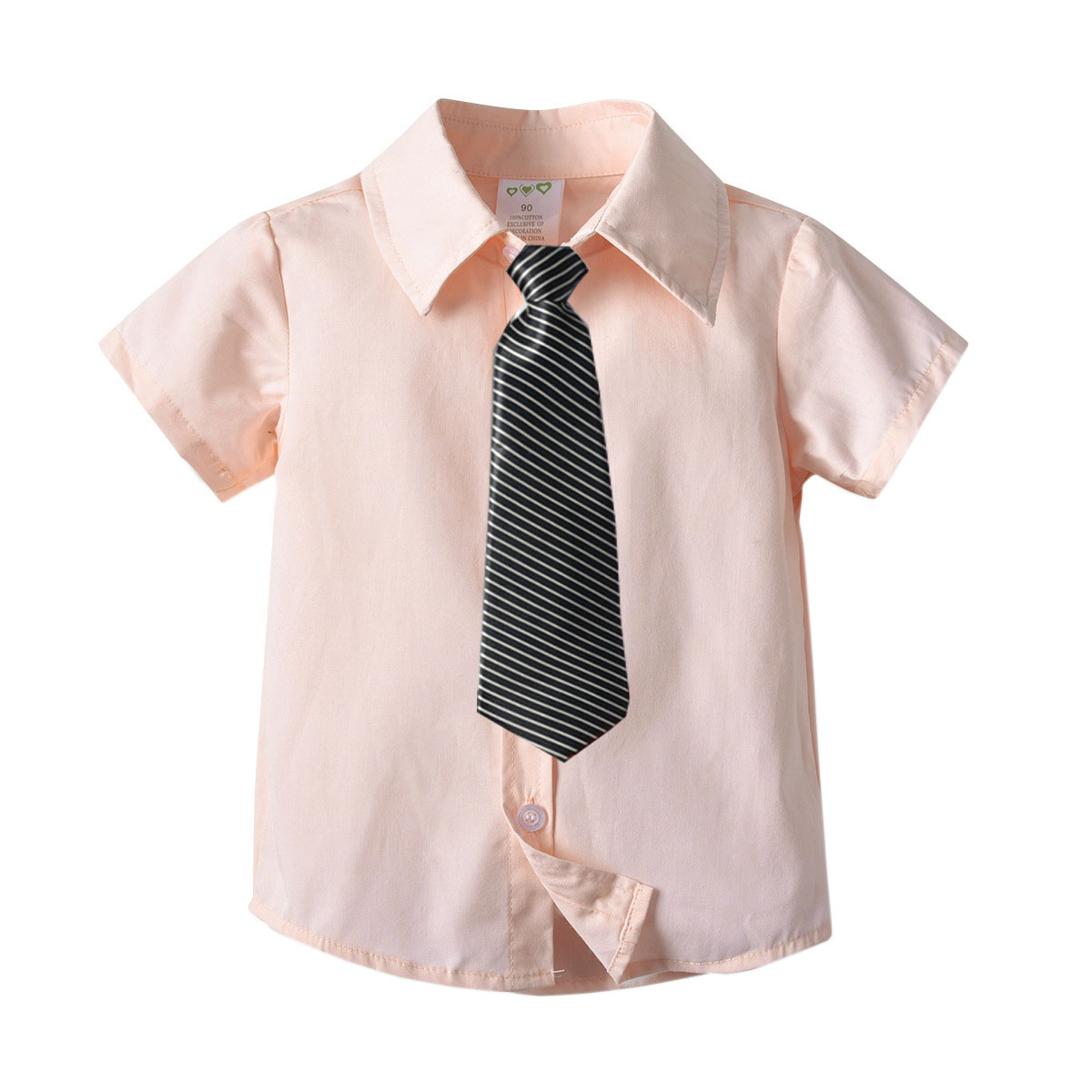

baby Boys clothes cotton pink Blouses children's cotton shirt+bowtie formal kid toddler Top summer short sleeve