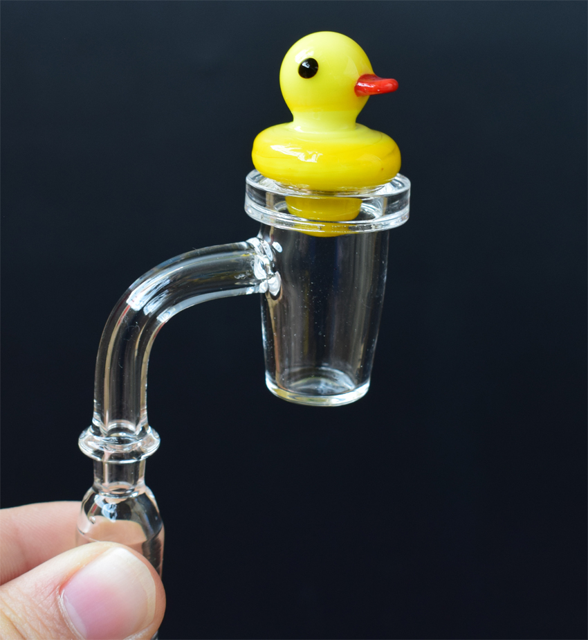 

Flat Top Conical Quartz Banger Nail With Colored Solid Glass Cactus Panda Duck Carb Cap Domeless Quartz Nail For Oil Rigs Glass Bongs