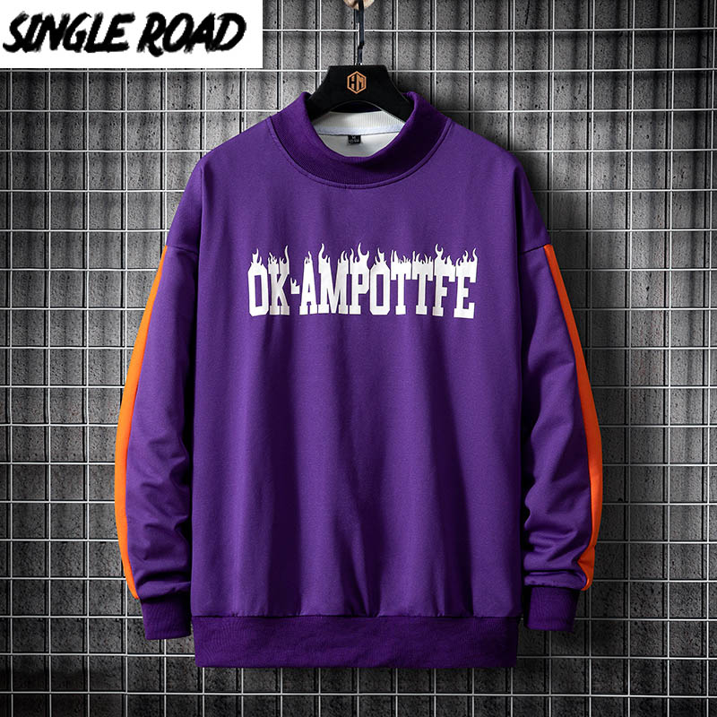 

SingleRoad Mens Crewneck Sweatshirt Men Purple Patchwork Oversized Japanese Streetwear Hip Hop Hoodie Men Sweatshirts Hoodies, Purple sweatshirt
