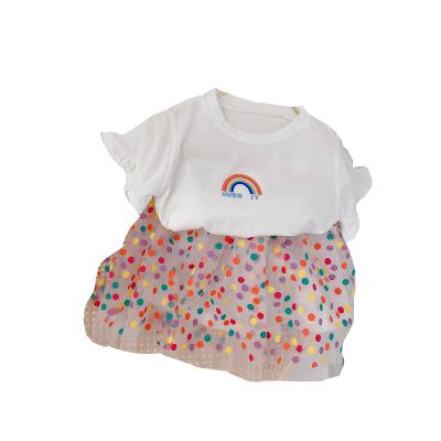 

Summer Girls Dress Suits Girls New Short Sleeve + Skirts Children 2020 Casual Two-piece Child Sweet Lace Sets Children Fashion Cloth, White