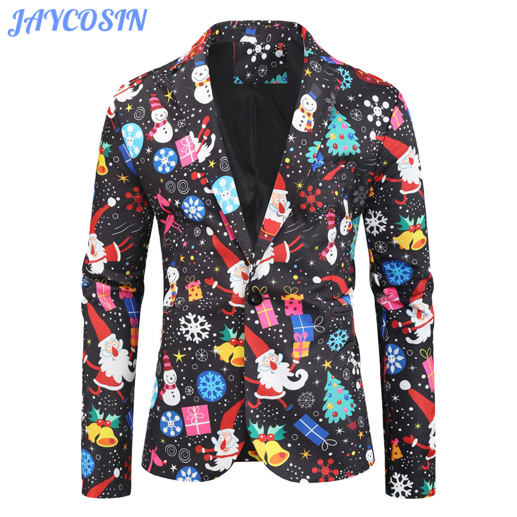 

JAYCOSIN Suits Men 2019 Christmas Print Jackets Winter Fashion Long Sleeve Shirt Blouse Suit Men Slim Fit Blazer Homme 1125, Black