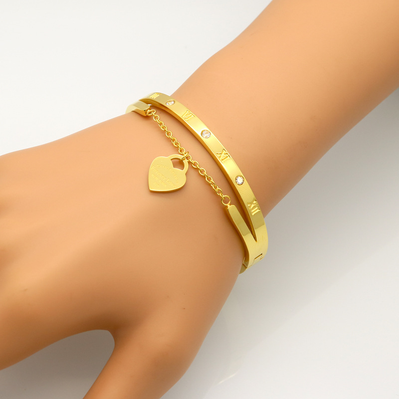 

Hot Jewelry Brand Pulseira Stainless Steel H Bracelet & Bangle Gold color Heart Love Tag love Bracelet Jewelry For Women gift, Black